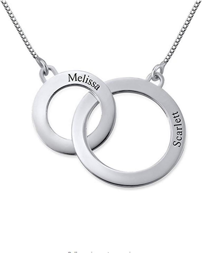 Zhaolian888 Name Necklaces Personalised Two Circle Twist Engrave 2 Names for Mother Gift