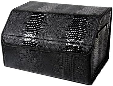 Crocodile Car Trunk Storage Box - Leather Car Trunk Organizer Durable Folding Cargo Backseat Organizer bin with Rope Handles (Middle) (Black)