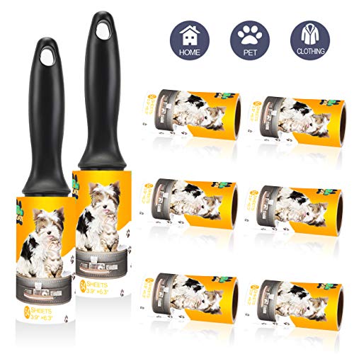 Lint Roller Pet Hair Remover 8 Pack - Extra Sticky Lint Rollers Refill for Clothes, Car Seats, Food Particles and etc