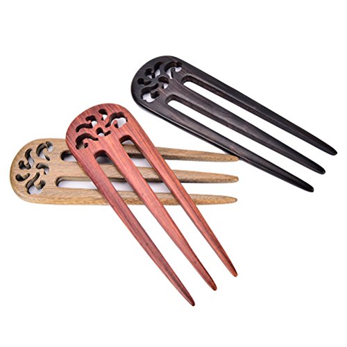 1 Pcs Handmade Carved Wood 3-Prong Hair Fork Vintage Style Hair Stick Wooden Hairpin by Team-Management