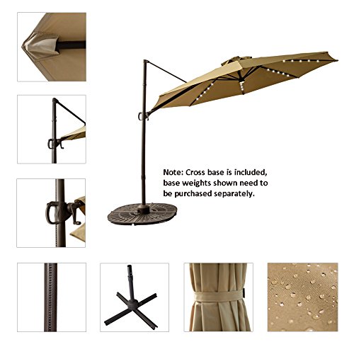 image for FLAME&SHADE 10' Solar LED Offset Cantilever Umbrella for Outdoor Deck,