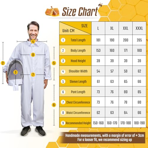 Moontay Coton complète du Corps Apiculture Vêtements Veil Capuche Gants Chapeau Vêtements Lapin de Protection Apiculture Suit Simonthebeekeeper Conséquence d'équipement X-Large Blanc