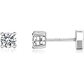 HANCAO 14K Gold Plated 925 Sterling Silver Moissanite Stud Flat Back Earrings for Women 0.06ct-2ct DF Color Brilliant Round Cut Jewelry Gifts