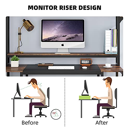 TIYASE Computer Desk with Hutch and Storage Shelves, 55 inch Home