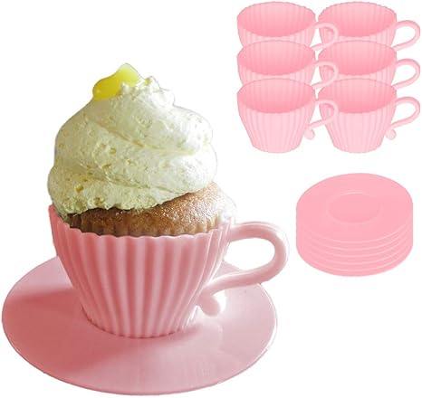 Amazon De Evelots Teetassen Set Zum Backen Von Cupcakes Ofenfest Silikon Mit Untertassen 2 Farben 12 Stuck