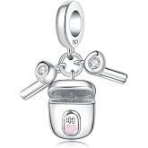 NUJIFFY 925 Sterling Silver Charms Beads for Bracelets Necklaces, Airplane Passport Sister Heart Coffee Music Book Travel Pendant, Pink Color Cute Animal Jewelry Graduation Birth Gifts for Women Men