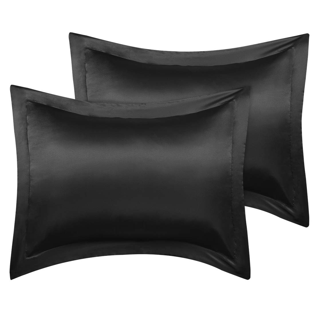 sourcing map Luxury Satin Oxford Pillowcases, Pair of 2 Black Pillow Shams 20 x 36 Inch with Envelope Closure, King Size Pillow Cases Covers