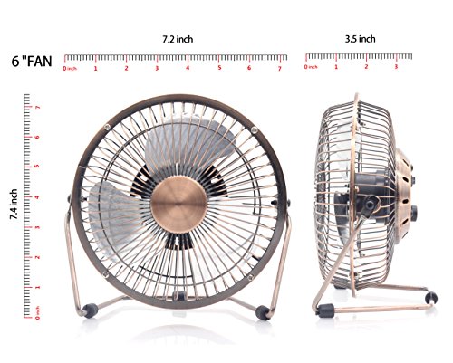 Esup 6 inch Small Fan Desktop USB Fan, Fan Quiet, USB Powered, Personal Table Fan, Mini Desk Fan - Black, Perfect School Supplies (6 Inch Bronze) - Thumbnail 5