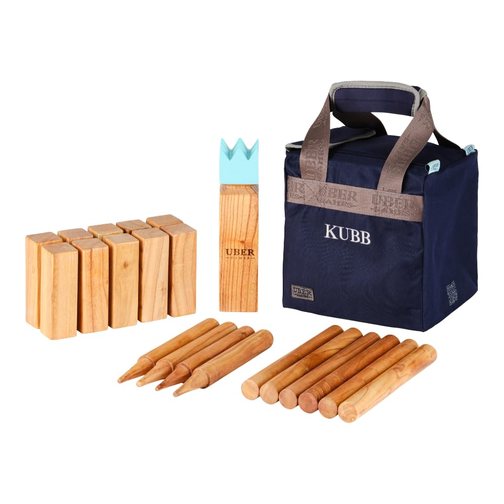 Ubergames 2021 Kubb Original Outdoor Games - Top Quality Heavy Eco Hardwood - Throwing Game for Outdoor Use (24 cm)