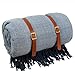 J&A Homes Extra Large Picnic Blanket, 55 x 71 Inch Grey, Leather Strap Outdoor Waterproof Water Resistant Padded Oversized Wool Mat Tote Beach Concert Grass