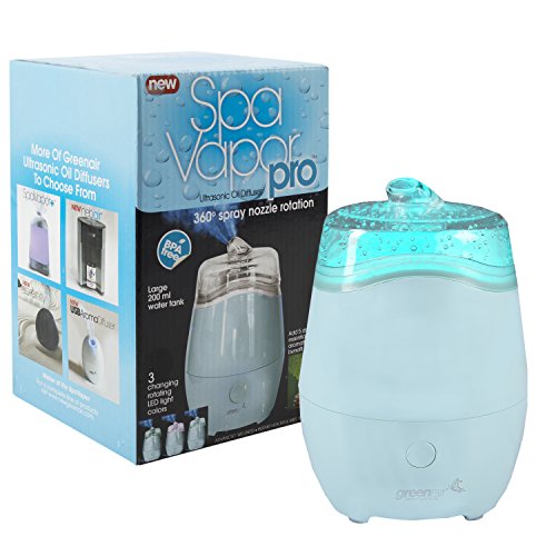 GreenAir SpaVapor Pro Long-Running Ultrasonic Essential Oil Diffuser for Aromatherapy with 360-Degree Rotating Spray Nozzle – Blue