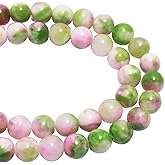 ZHFMLY 8mm Natural Gemstone Beads Persian Jades Beads Crystal Energy Smooth Round Loose Beads for Necklace, Bracelet & DIY Jewelry Making 2 Strands(Green & pink-209)