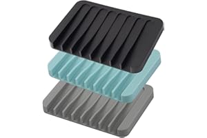 3Pack Silicone Soap Dish Tray Saver Holder Drainer Shower Waterfall for Bathroom and Kitchen, Keep Bars Dry Easy Cleaning(Bla