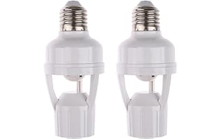 2-Pack Motion Sensor Light Socket, E26/E27 Smart Screw in Light Bulb Outlet, Automatic Bulb Holder Adapter with Automatic Con