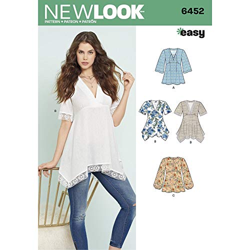 New Look Sewing Pattern 6452A Misses' Tops with Bodice and Hemline Variations, Paper, White, 22 x 15 x 1 cm