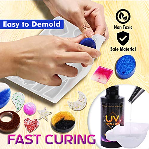 Zoncolor Epoxy UV Light Resin Kit with Jewelry Making Mold Silicone Molds UV Clear Casting