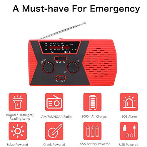 Jzenzero Emergency SOS Alarm Weather Radio Hand Crank Solar Power LED Flashlight Outdoor Tool Green