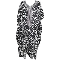 Mogul Interior Women's Caftan Kaftan Maxi Dress Printed Black Lounger One Size