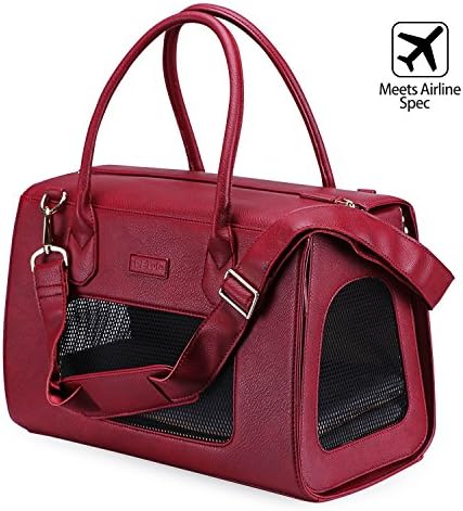 sPETyle Pet Dog Cat Purse Carrier with Aujustable Shoulder Strap PU Leather Made for Travelling Walking Party (Claret)