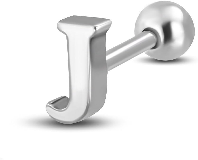 Stainless Steel Alphabet Initial/Letter J Tragus/ Cartilage Barbell Stud Earring