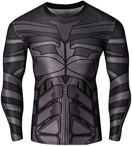 Christine Hahn Mens Super Hero Theme Long Sleeve Speed Drying Sport T-Shirts Batman B XL