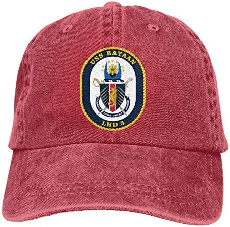 Nicegift USS Bataan COA LED 5 Denim Baseball Cap Men Women Golf Hats Adjustable Plain Cap Red