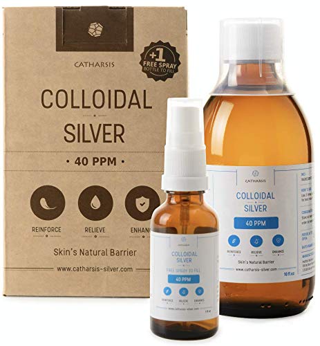 Premium 100% Natural Colloidal Silver 10oz 40 PPM Spray to Fill Superior Concentration, Smaller Particles = Best Results Certified by 3 Laboratories We Proudly Manufacture our Product Catharsis