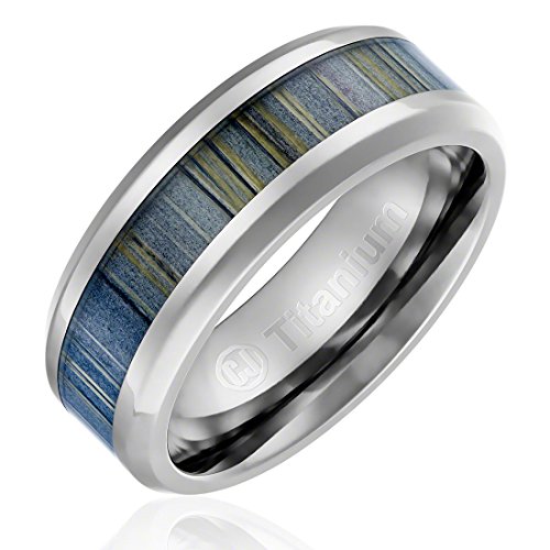 8MM Titanium Promise Engagement Rings for Men | Wedding Bands for Him | Black and Gray Zebra Wood Inlay [Size 8.5]