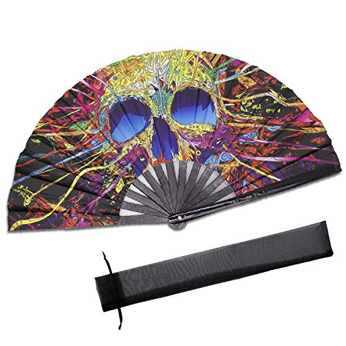 SYNTECSO Folding Hand Fan for Rave, Large Bamboo Fan for Women and Men Gift，Chinese Japanese Clack Fan for Parties, Music Festivals, Drag Race and Decoration (Sugar Skull) - Thumbnail 6