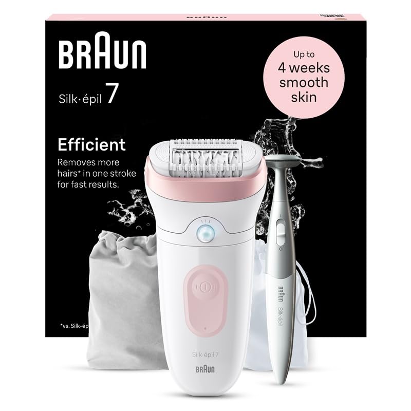 Braun Silk-épil 7, Depiladora Eléctrica Para Una Eliminación Del Vello Fácil, Piel Suave Duradera, 7-210, Blanco/Flamenco