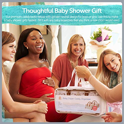Baby Diaper Caddy Organizer - Shower Registry Gift Basket for Newborn Boy Girl, Large Nursery Storage Bins with Long Handle, Portable Felt Tote Bag for Baby Things, Car Travel, Changing Table (Green) - Thumbnail 7