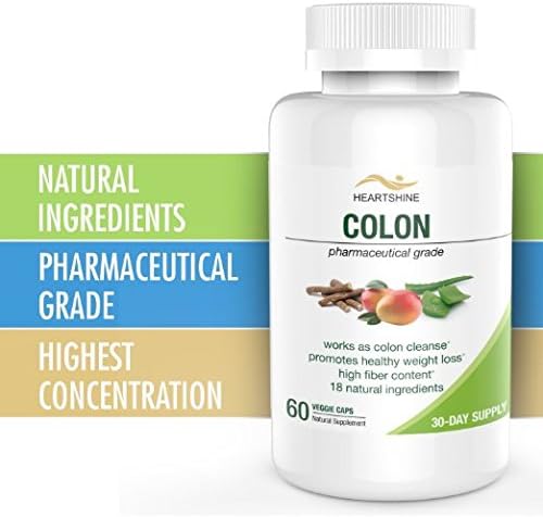 Natural Colon Cleanse Detox - 30 Day Cleanse Cycle - 60 Count Veggie Caps - 1600 mg - HighFiber Cleansing - Healthy Weight Loss Supplement - Pharmaceutical Grade