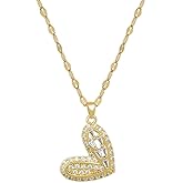 Dainty CZ Heart Pendant Necklace for Women Titanium Steel Crystal Love Charms Link Adjustable Elegant Birthday Wedding Anniversary Jewelry 18 inch