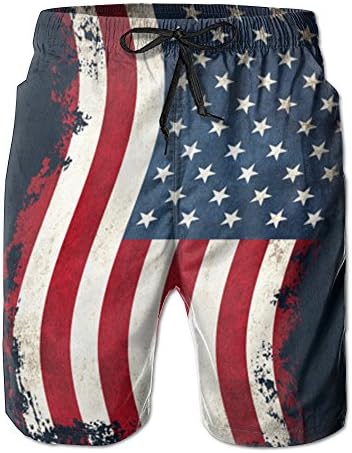 Wavy American Flag Men's Quick Dry Beach Board Shorts Summer Swim Trunks For Father'S Day For Boy Swimming