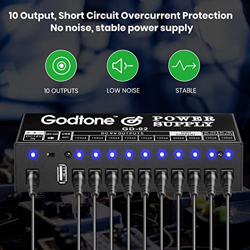 Guitar Pedal 10 DC Outputs for 9V 12V 18V Effect Pedal Power Supply
