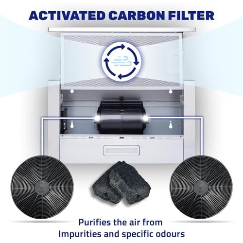 2PCS Carbon Charcoal Filter, Active Carbon Charcoal Odour & Grease Filters, Charcoal Filters for Cooker Hood, Replacement for Extractor Vent Fan, Easy Installation, Round Shape