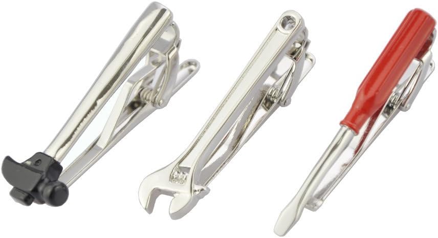 MeShow 3Pack 1.9" Long Men's Luxury Full Length Spanner Hammer Screwdriver Tie Bar Tie Clip Mechanic Toolbox Tools with Gift Box