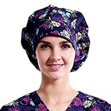 Outsport Print Bouffant Scrub Hat Surgical Caps Cotton for Women