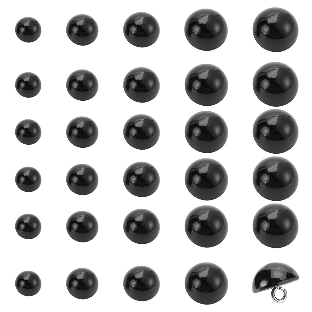 PH PandaHall 150PCS Black Pearl Buttons, 5 Size Half Round Buttons Decorative Resin Imitation Pearl Shank Buttons for Wedding Dress, Skirts, Gloves, Sweaters, Shirts, Hats, Scarves, Crafts