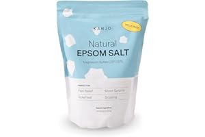 FSA HSA Eligible Kanjo Natural Epsom Salt | 100% Pure Magnesium Sulfate Bath Salt | Natural Epsom Salt Soak for Muscle Pain, Foot Pain Relief | Unscented | 32 oz Bag