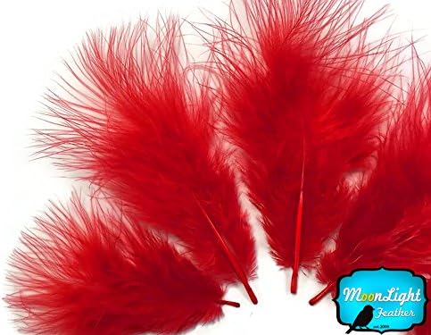 1/4 Lb. - Red Turkey Marabou Short Down Fluffy Loose Wholesale Feathers (Bulk) Fan Doll Fishing Craft Supply | Moonlight Feather