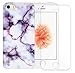 Iphone SE Case, A-Focus Marble Design Sofr Gel TPU Cover Case and Tempered Glass Screen Protector for Iphone 5s/5/SE (Purple)