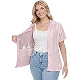 USBD Post Mastectomy Shirt with Drain Pockets Post Op Button Down Collar Shirt Recovery Tops