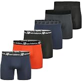 New Balance Men's Performance Boxer Briefs, Moisture Wicking Lightweight Breathable Underwear, Tagless (6 Pack)