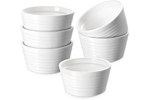 DOWAN Ramekins 8 oz Oven Safe, Porcelain Ramekins Souffle Dish, Creme Brulee Ramekins, White Ramekins for Baking, Stackable Ramekin for Pudding, Spinach Souflees, Set of 6