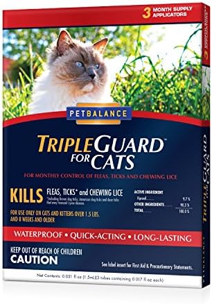 PetBalance TripleGuard Flea &amp; Tick Drops for Cats, over 1.5 lbs, 3 Month Supply