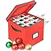 Hangorize Premium Heavy Duty Ornament Fabric Storage Box with Deviders, 4 Removable Trays, Fits 64 Ornaments Balls, Red (1 Pack, Christmas)