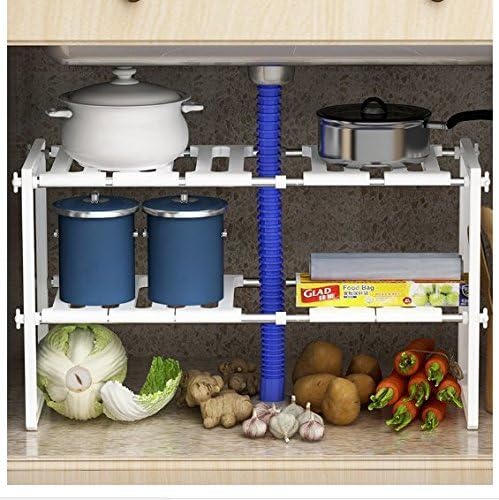AMZZ 2 Tier Adjustable Under Sink Cabinet Organizer Storage Rack Expandable Kitchen Bath Shelf Holder