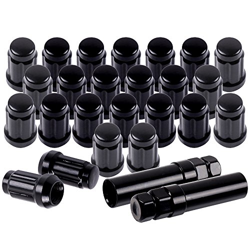 SCITOO 24PCS+2Keys Black Lug Nuts Spline for Drive Close End Socket Key, 12x1.5 Thread, 35mm Tall, Fits for Toyota Tacoma Tundra FJ Cruiser 2015-2016