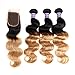 10A Ombre Brazilian Virgin Hair Body Wave Human Hair Bundles Ombre Brazilian Human Hair 100% Unprocessed Virgin Remy Hair Bundles 2 Tone Black to Blonde Human Hair Weave (16/18/20+14 Inch, T1B/27)